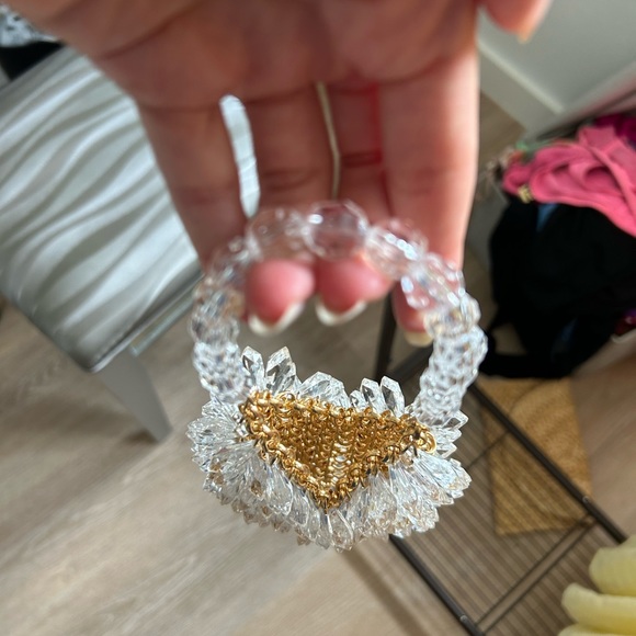 Tear Drop Crystal and Gold Chain Link Mini Handbag with Crystal Bead Handle NWOT - Picture 7 of 9